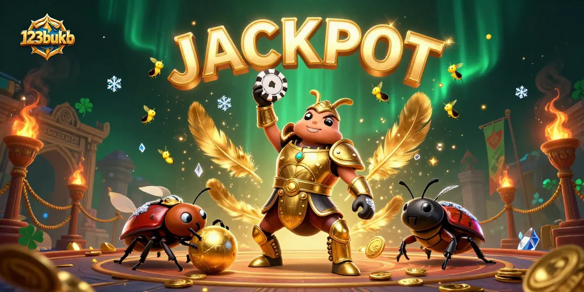 Join the 123bukb adventure with the beetles lifting winnings at a vibrant casino!
