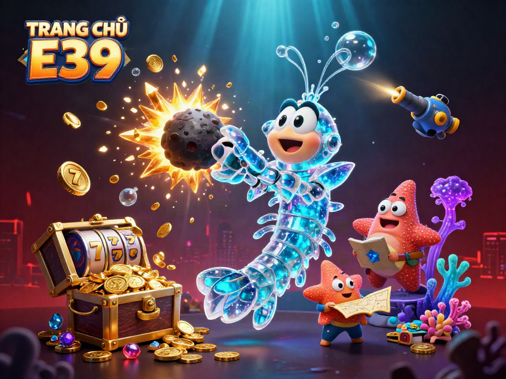 Experience thrilling action with TRANG CHỦ E39's vibrant underwater casino world featuring mantis shrimp and treasure.