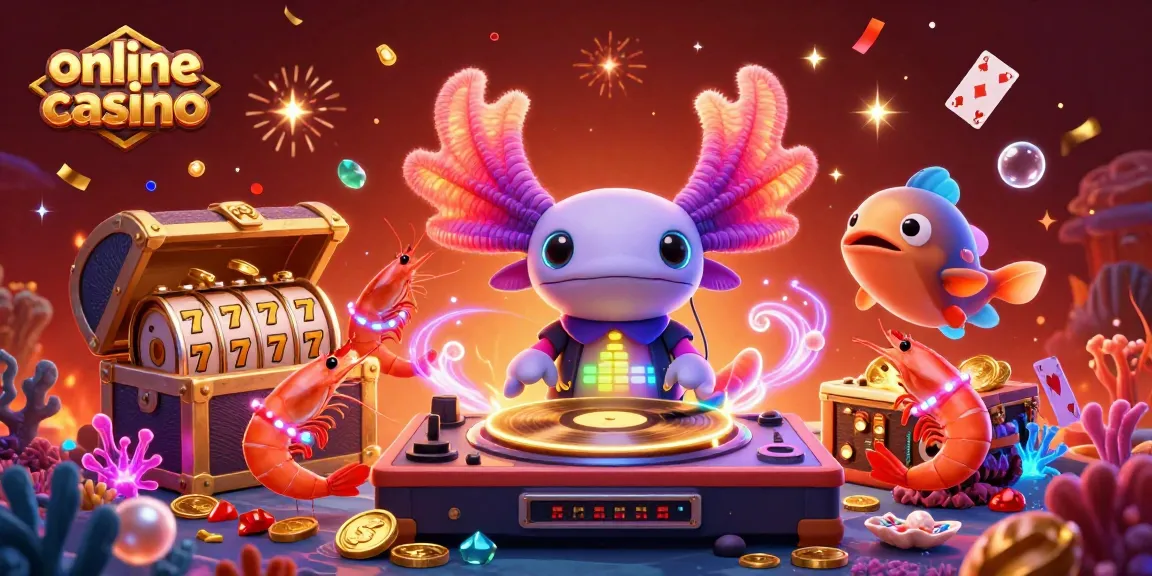 Engage in an exciting online casino experience with vibrant characters amidst slot machines and gold treasures.