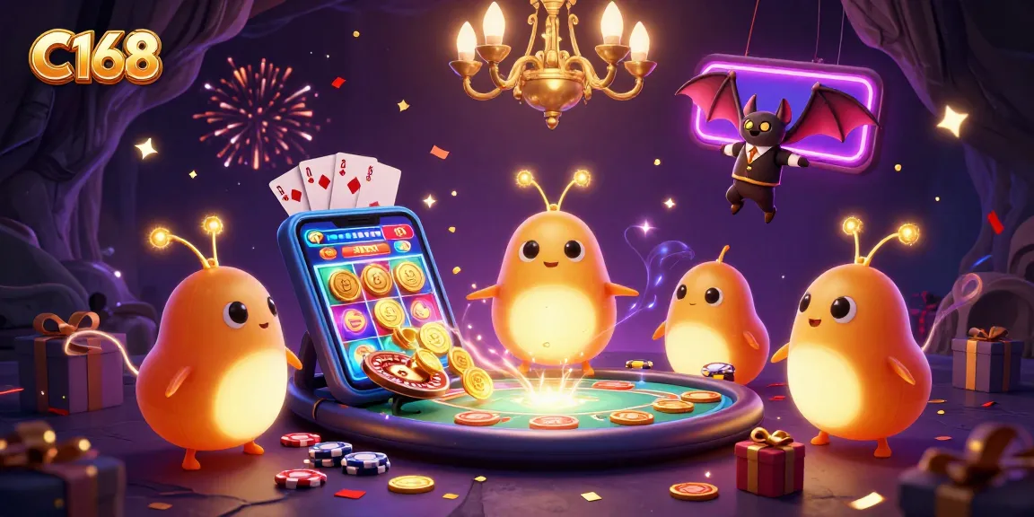 Engage in thrilling games at C168, illuminated by glowworms in a vibrant cave casino.
