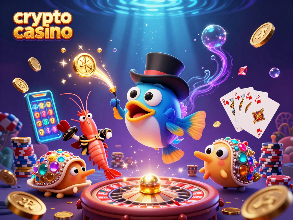 Engage with the crypto casino action featuring a whimsical underwater scene with vibrant characters.