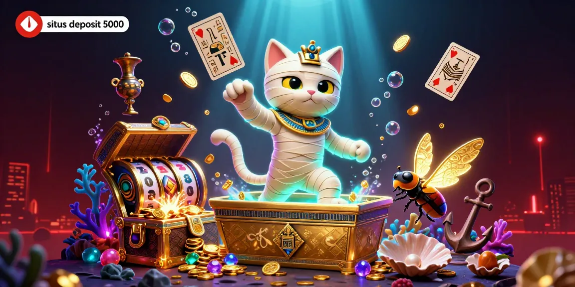 Experience thrilling slots action with situs deposit 5000 at the vibrant pyramid casino featuring a mummy cat and treasure.