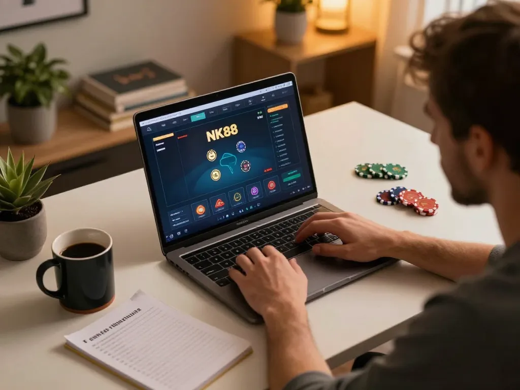 Engaged player strategizing on NK88 platform for a winning poker session