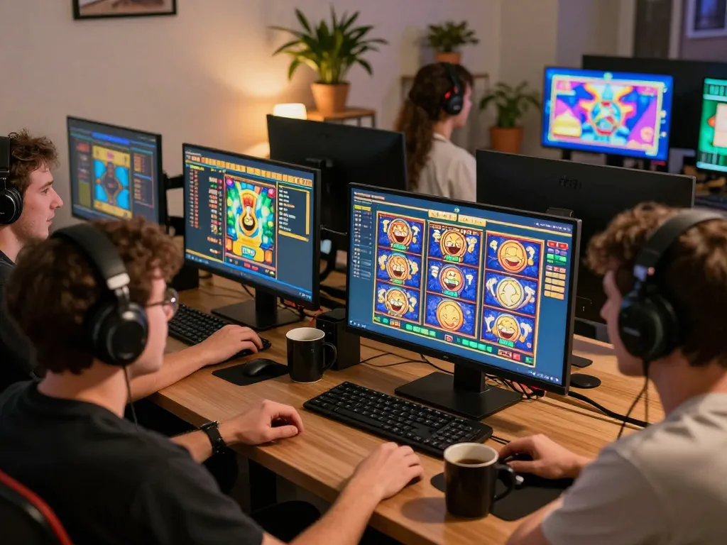 Engaging in lively mega slot gameplay at home, showcasing strategic betting actions and vibrant graphics