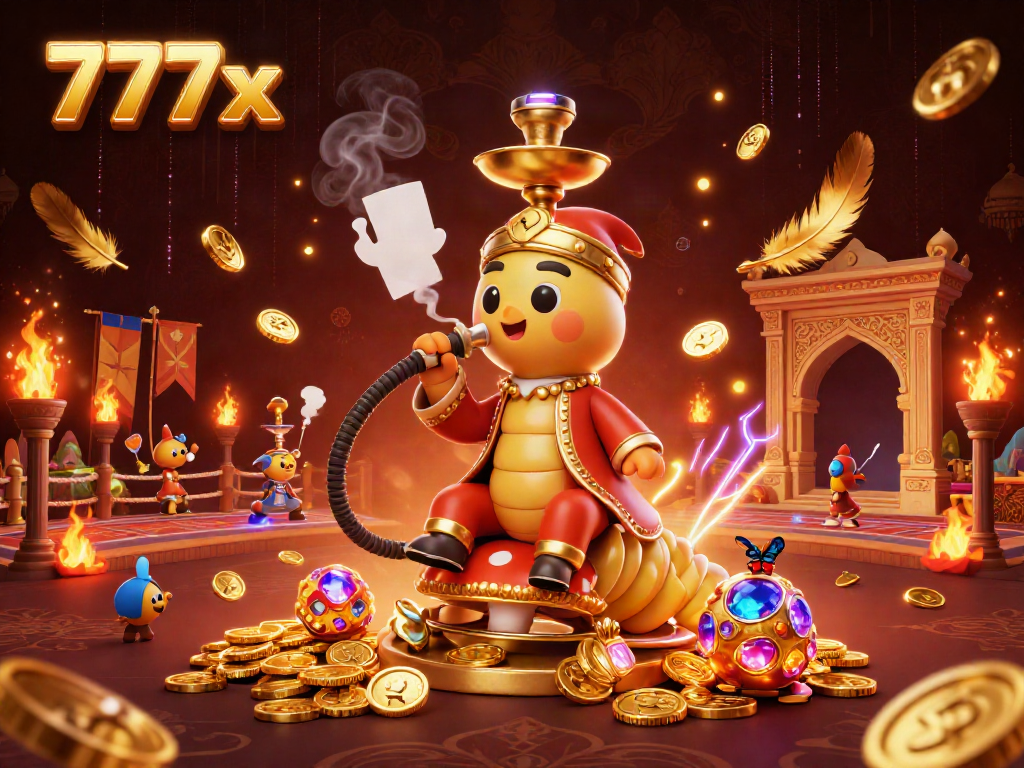 Experience excitement at 777x with a vibrant casino scene featuring unique characters and rich gambling elements.
