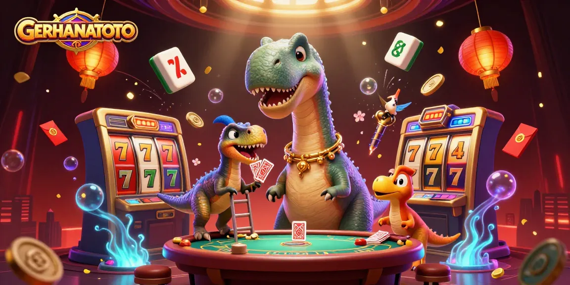 GERHANATOTO menampilkan 3D brontosaurus dan permainan slot yang menarik dalam ilustrasi kasino yang memukau.