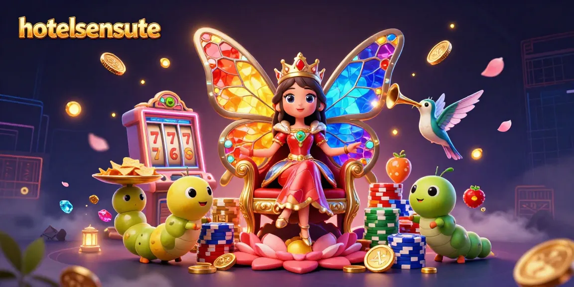 Spin the reels with hotelsensunte's vibrant butterfly queen and jackpot elements for an exciting gaming adventure.