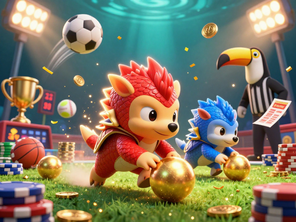 Experience the thrill of jp toto as rival pangolins compete in a vibrant, energetic gaming scene.