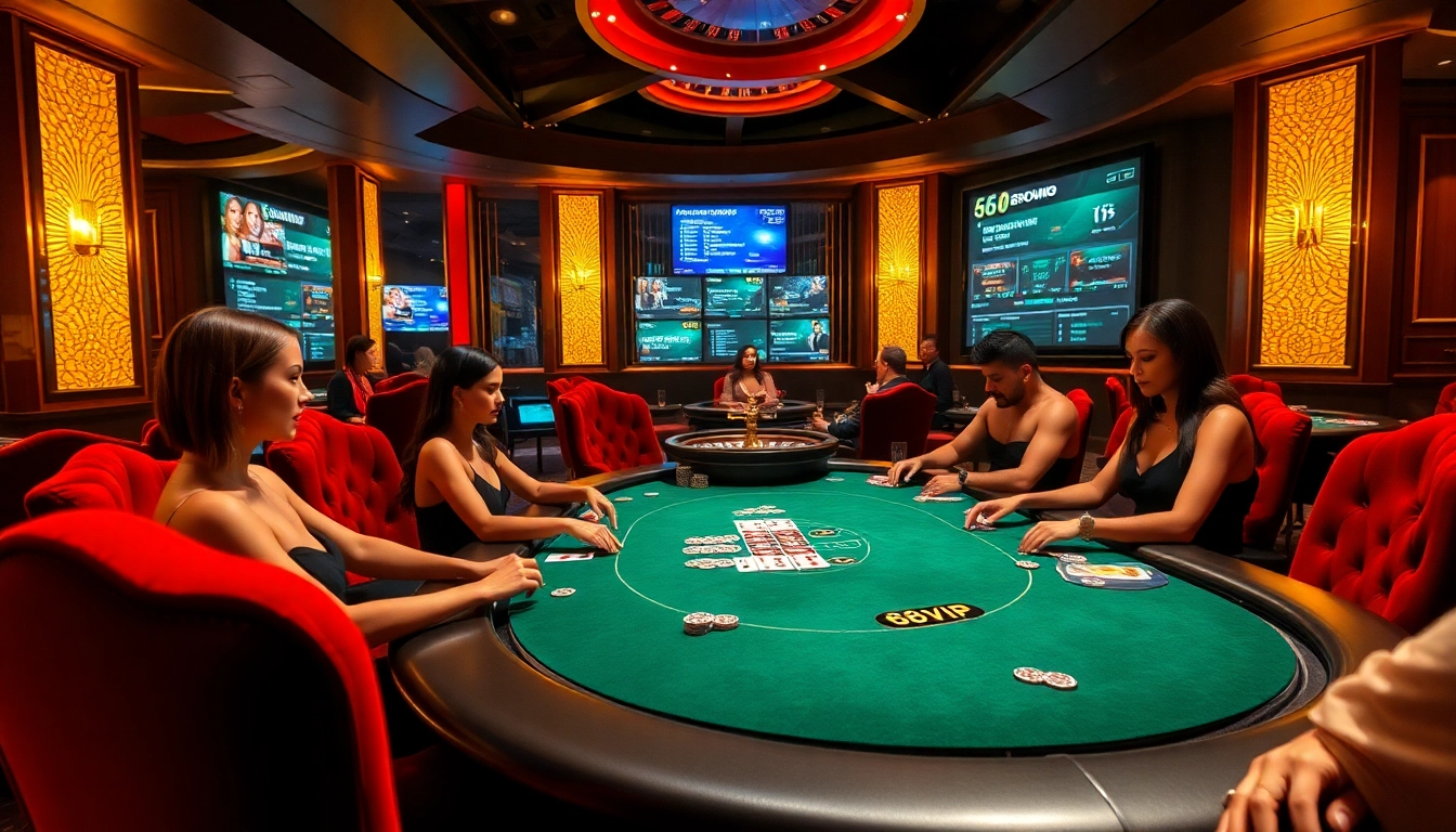 Experience high-stakes gaming at 68VIP's luxurious casino tables with glamorous players and winning moments.