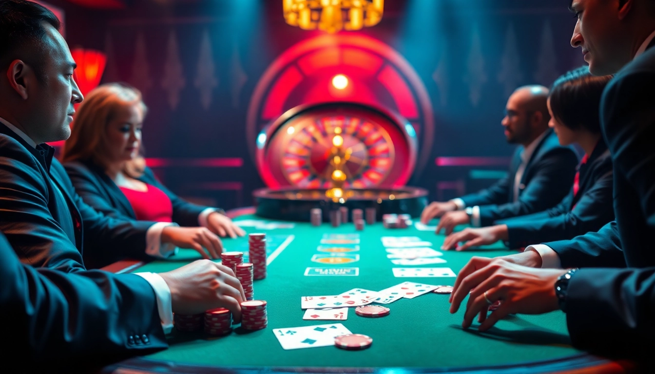 Experience the excitement of high stakes gambling at a luxurious casino table featuring haywin-themed poker chips and cards.