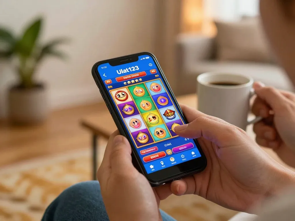 Pemain mengakses aplikasi Ulat123 untuk slot online yang menarik dalam suasana rumah yang nyaman
