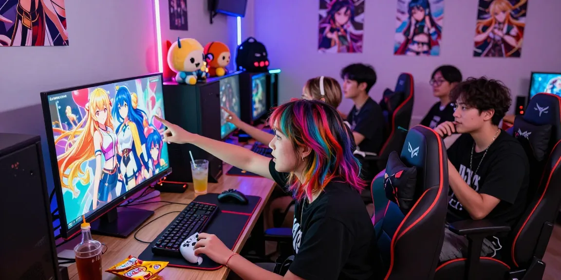 Gamers immersed in exciting discussions over popular hentai games in a vibrant gaming room atmosphere.