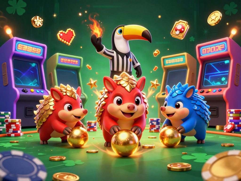 Menggulung bola emas dengan slot yang mengagumkan, dua pangolin bersaing.