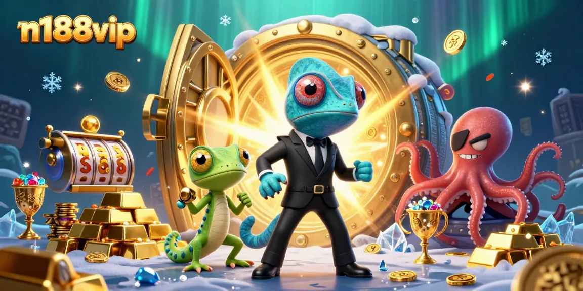 Win big at n188vip with vibrant 3D characters enjoying casino slots and treasures