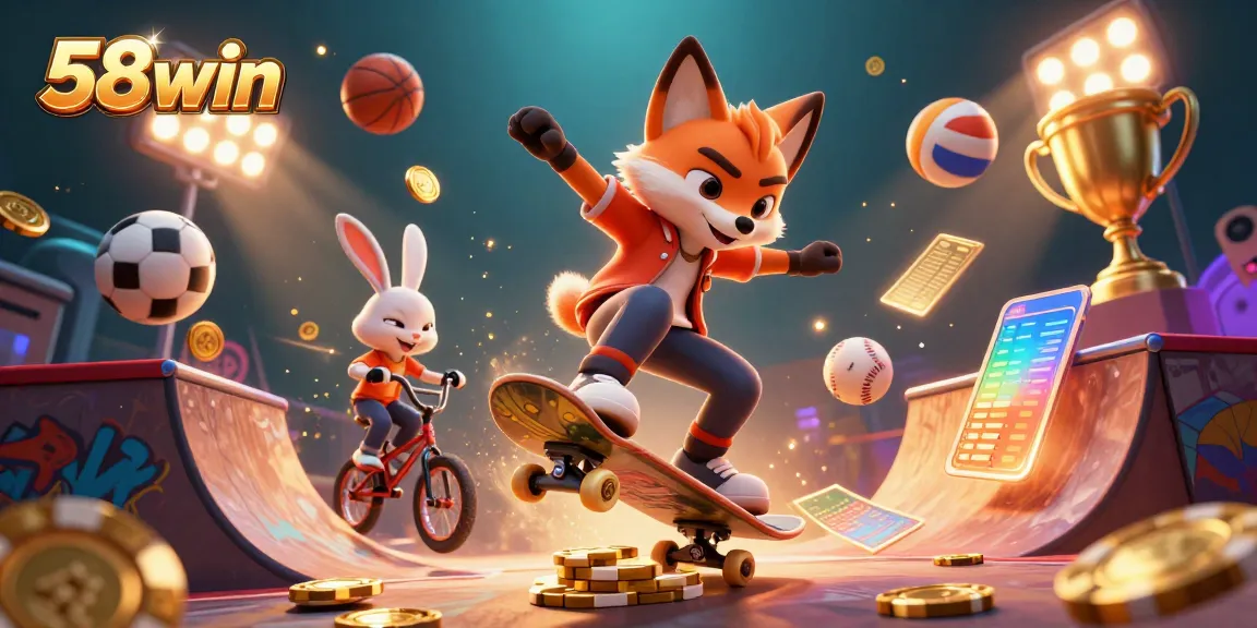 Engage with thrilling games at 58win while enjoying a vibrant scene of animated sports and casino elements.