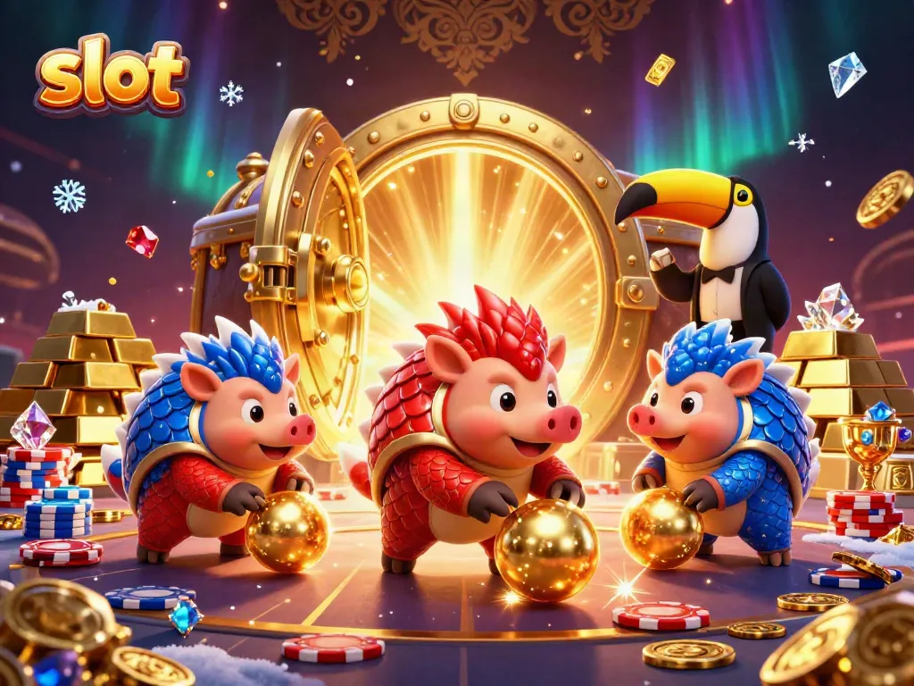 Experience thrilling slot adventures with vibrant pangolins amidst treasure and poker chips.