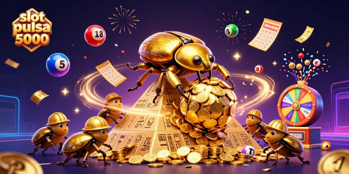 Permainan slot pulsa 5000 dengan simbol kasino berwarna dan koin emas dalam gambar 3D yang menarik.