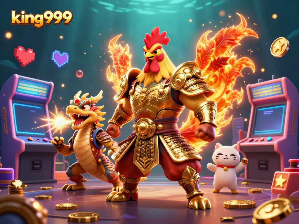 Visualisasi king999 menampilkan karakter unik di arena perjudian, siap bermain.