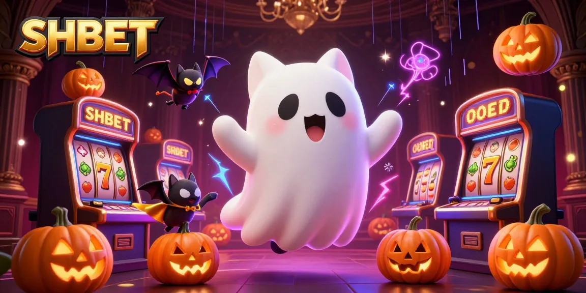 SHBET showcases interactive gaming experiences with ghostly charm in a haunted casino scene.