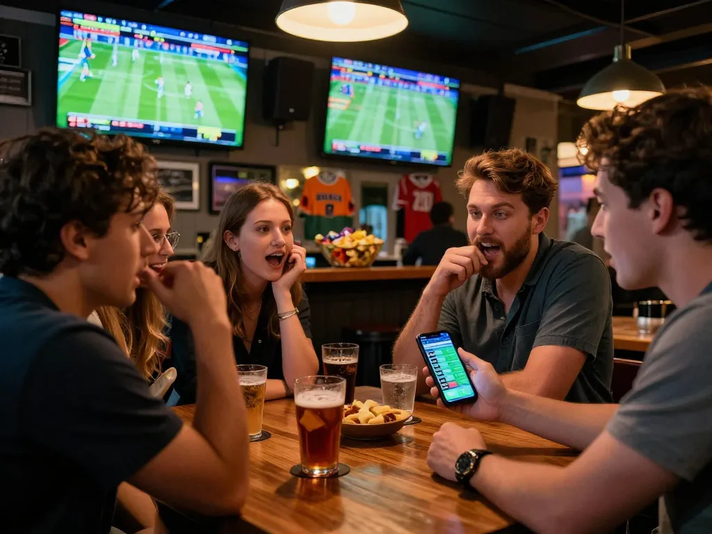 Check tỷ lệ kèo nhà cái while enjoying a lively sports betting atmosphere with friends