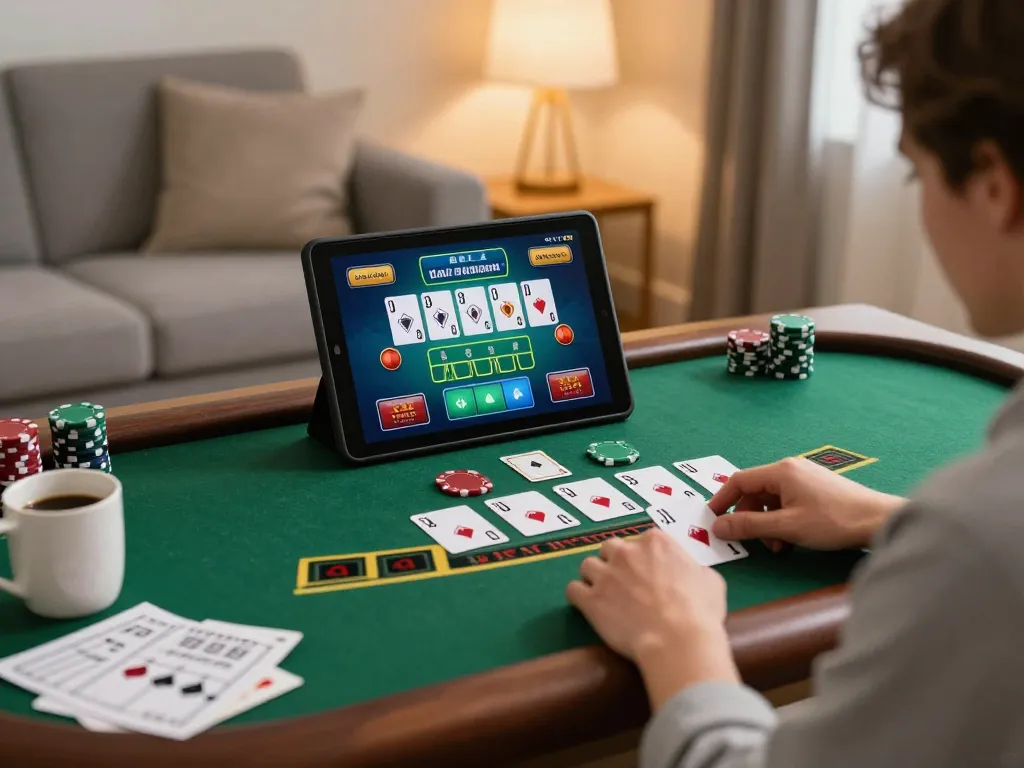 Engaging with king33 live dealer blackjack on a tablet in a cozy setting