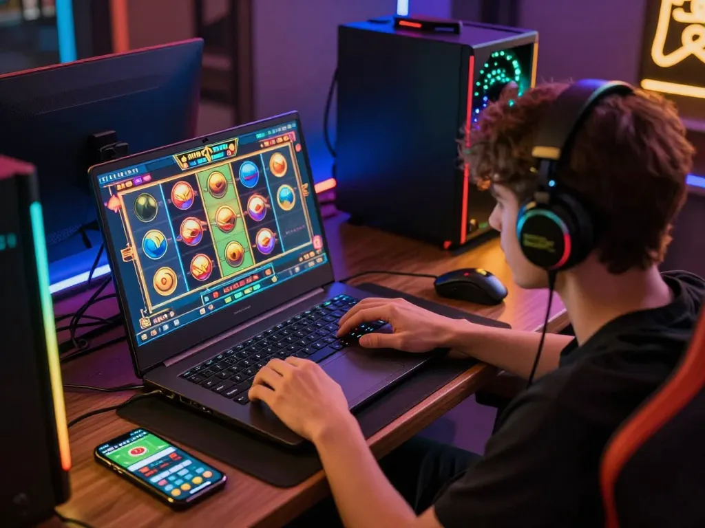 Sparking excitement, situs gacor online gaming setup showcases immersive slot gameplay.