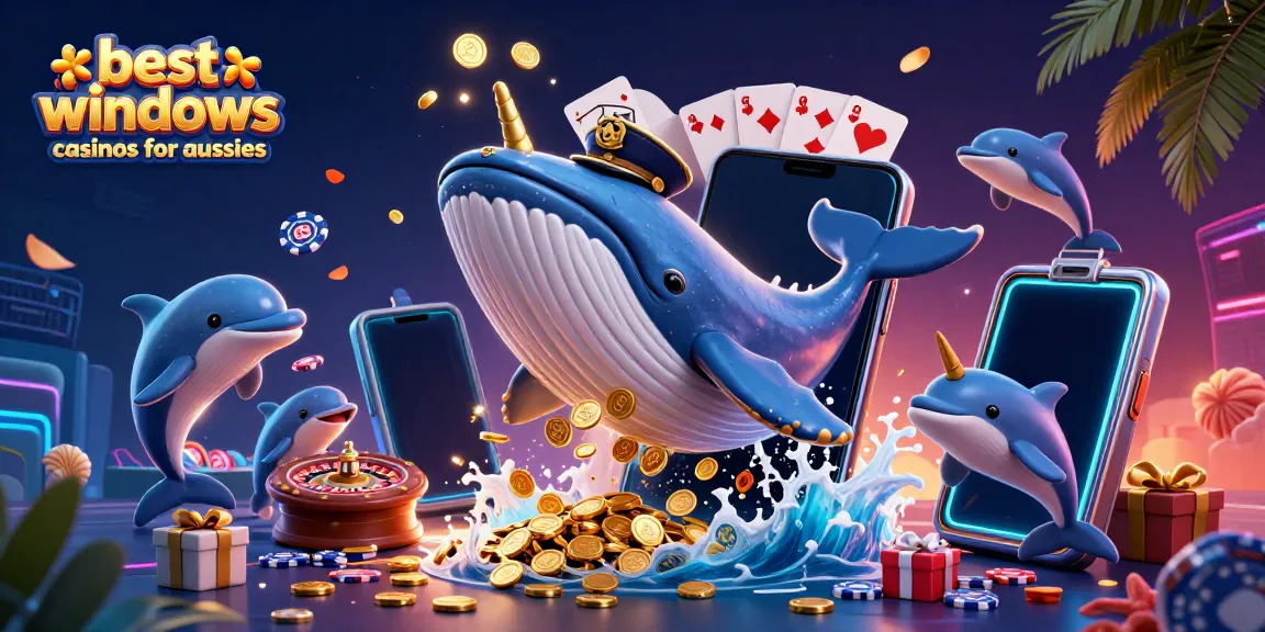 Experience the excitement of the best windows casinos for aussies with a colorful 3D ocean-themed casino illustration.