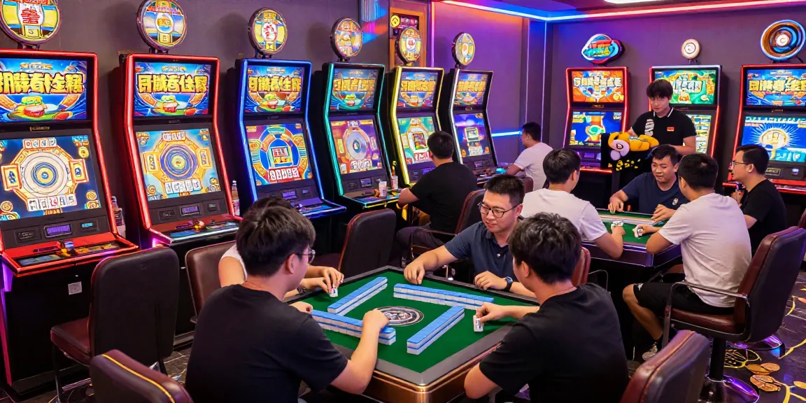 Pengguna bermain mesin slot mahjong dengan suasana ceria dan warna-warni, menampilkan pengalaman permainan yang menyenangkan.