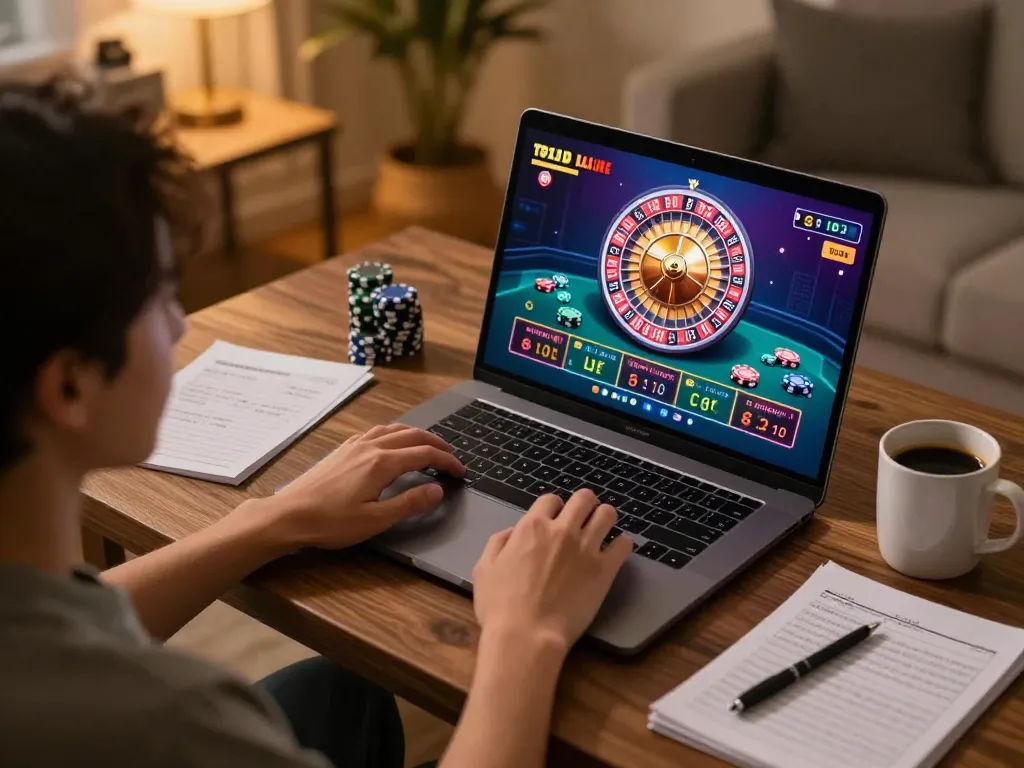 Player enjoying live casino gameplay on TR88 from a cozy home setup with dynamic visuals.
