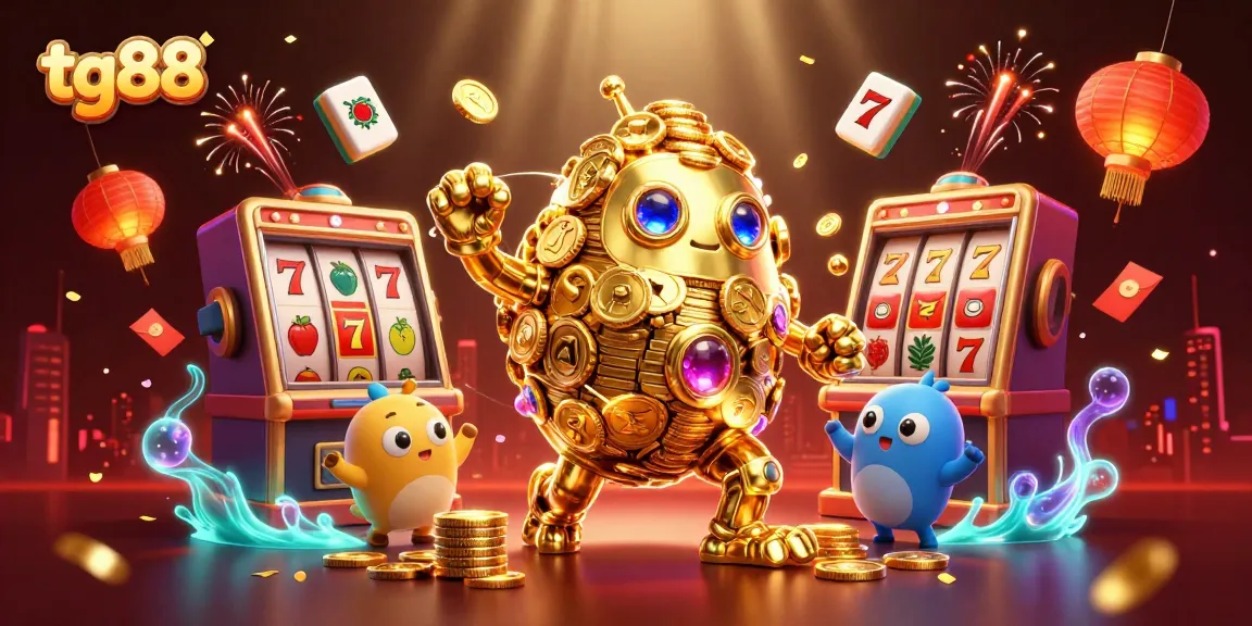 Experience the thrill of tg88 with vibrant slot symbols and a golden golem in action.