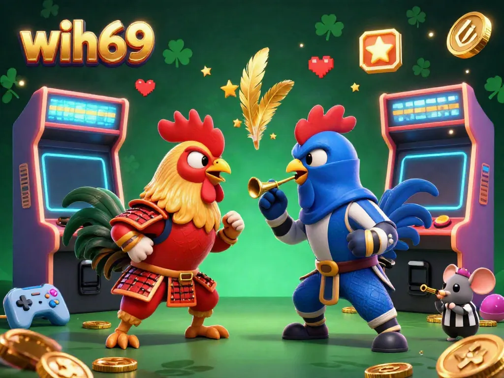 Menangkan permainan judi dengan wih69 dalam ilustrasi 3D yang menampilkan ayam adu bertarung.