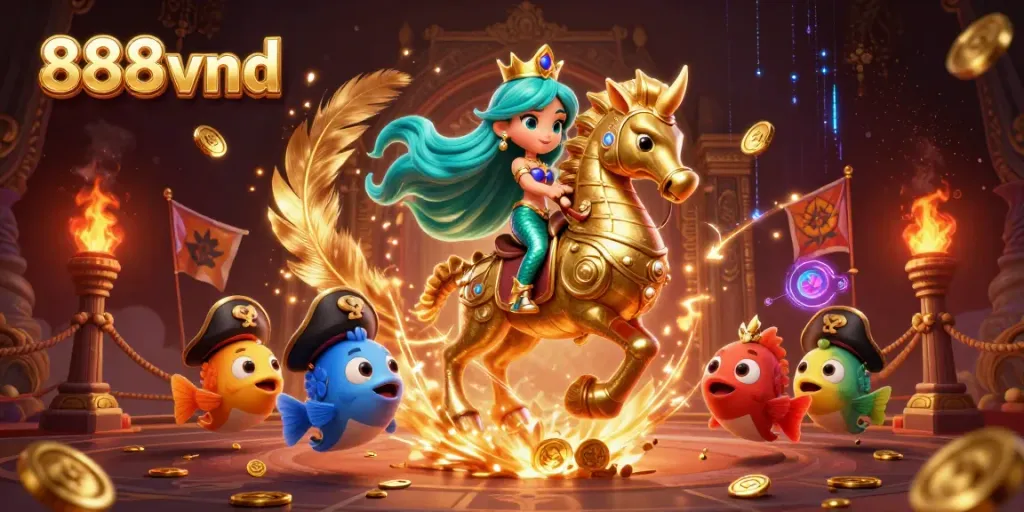 Join the adventure with 888vnd's captivating mermaid casino scene filled with vibrant gaming elements.