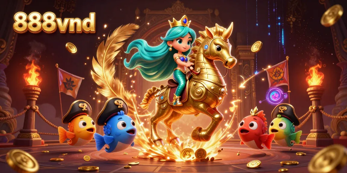 Join the adventure with 888vnd's captivating mermaid casino scene filled with vibrant gaming elements.