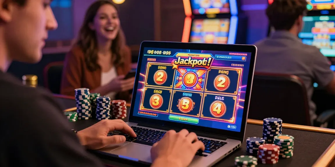 Exciting bonus buy slots displayed on a laptop in an online casino setting, showcasing vibrant graphics and engaging gameplay.