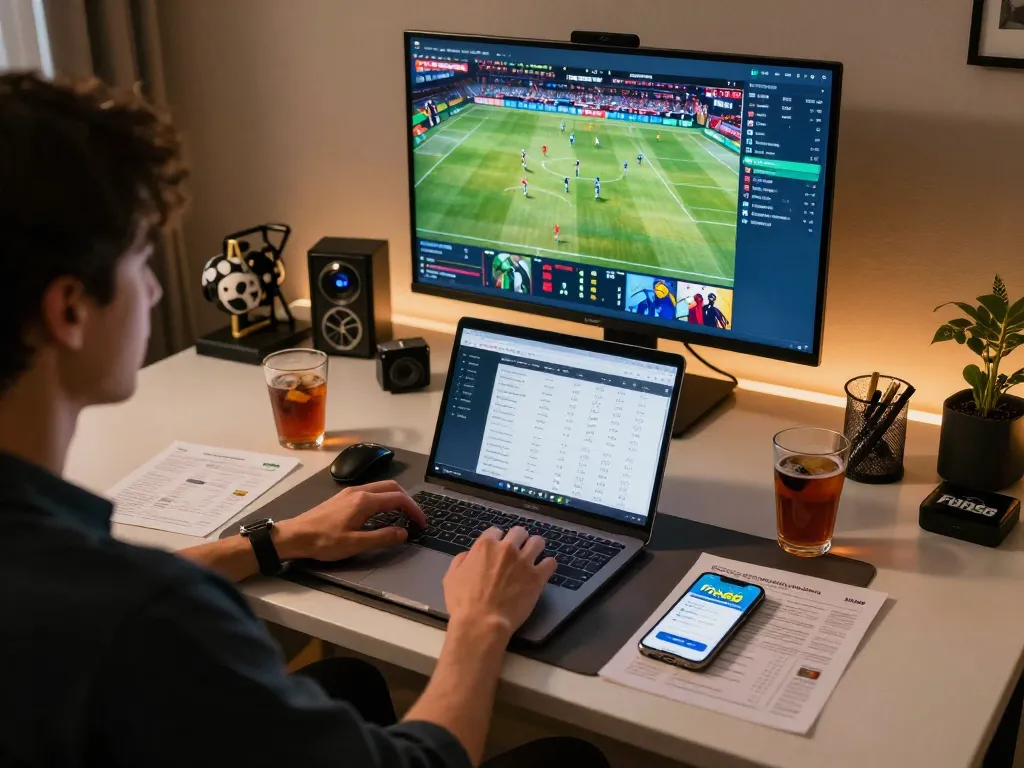 Betting on sports with Fun88 app showcasing odds and live updates in a dynamic home setting