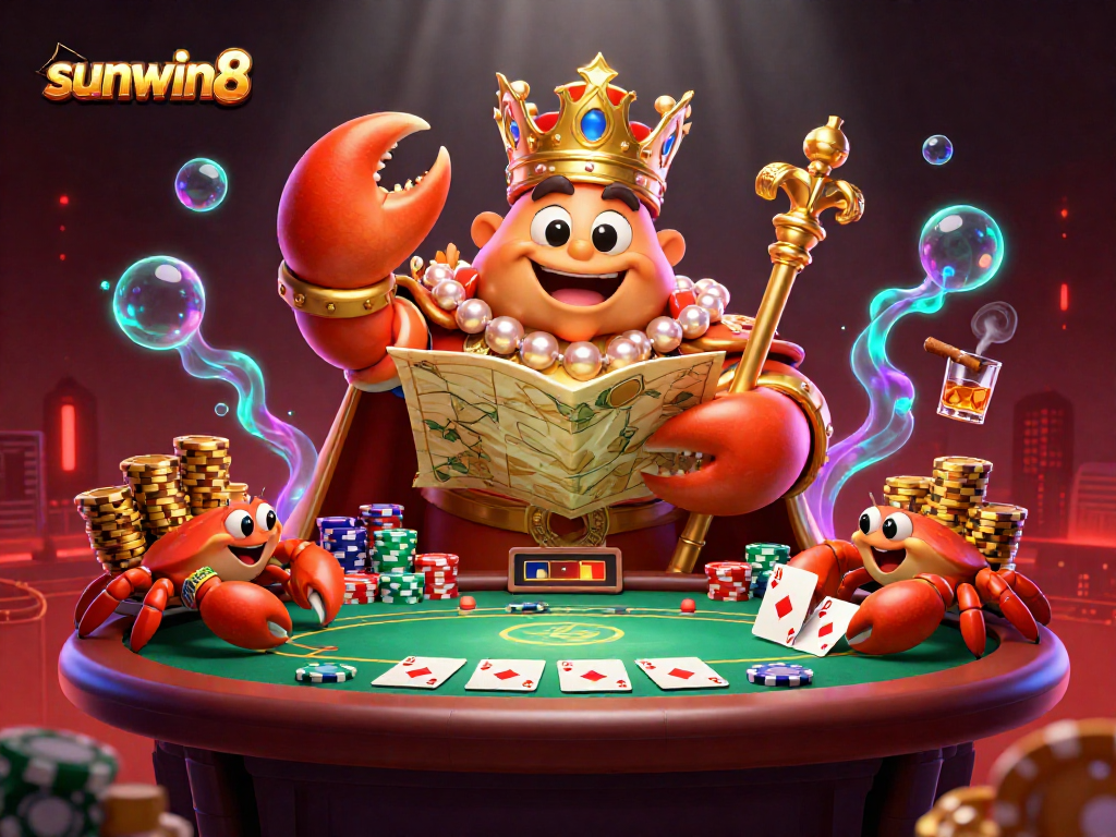 Win big at sunwin8 with golden crab emperor overseeing a vibrant poker scene.