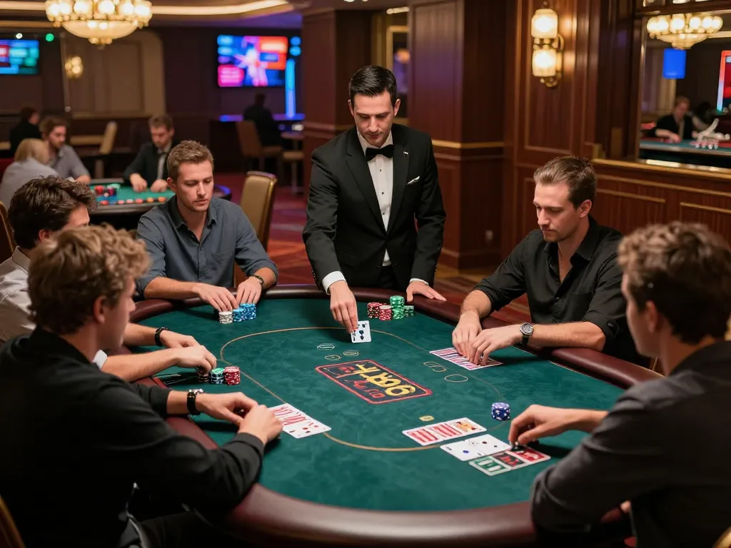 Experience the thrill of the n188 game at a high-stakes poker table, rich decor, and focused gameplay.