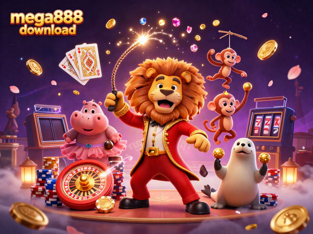 Experience the excitement of mega888 download with our vibrant 3D casino illustration.