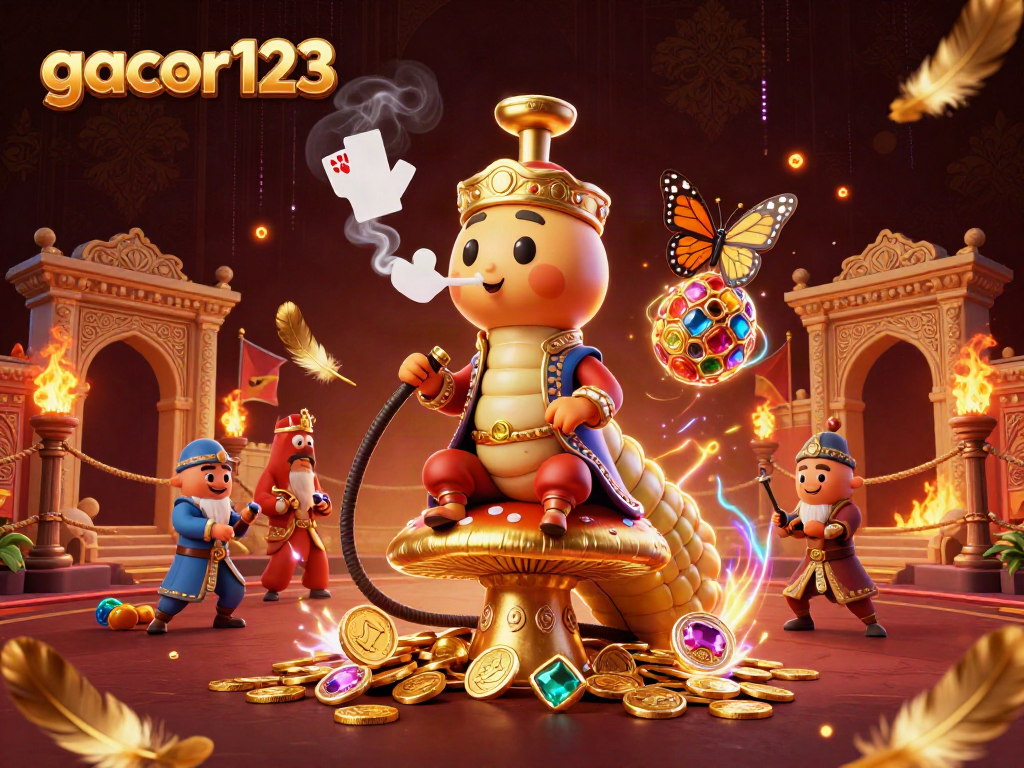Experience the vibrant gacor123 world with a sultan caterpillar amidst rich casino elements.