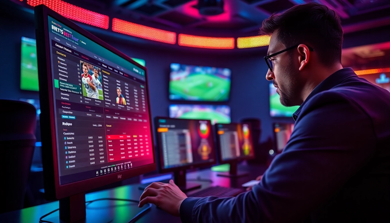 Engaging scene of online Betting with a player interacting with live sportsbook odds on a sleek desktop.