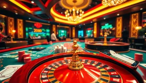 Experience the thrilling action at nhà cái jun88 with vibrant casino tables and players engaged in the excitement of gambling.