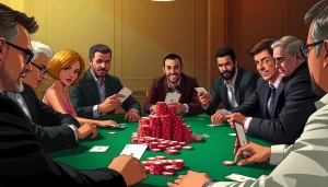Engaging poker game scene showcasing players in an exciting setting, emphasizing strategy and competition.