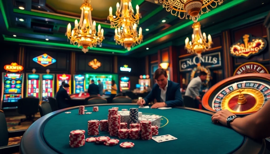 Experience thrilling gameplay at kkwin with vibrant casino visuals of poker and slot machines.