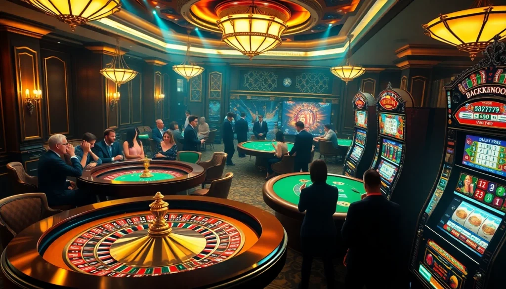 Experience excitement at 5Z7779 with luxurious casino tables and vibrant online gambling visuals.