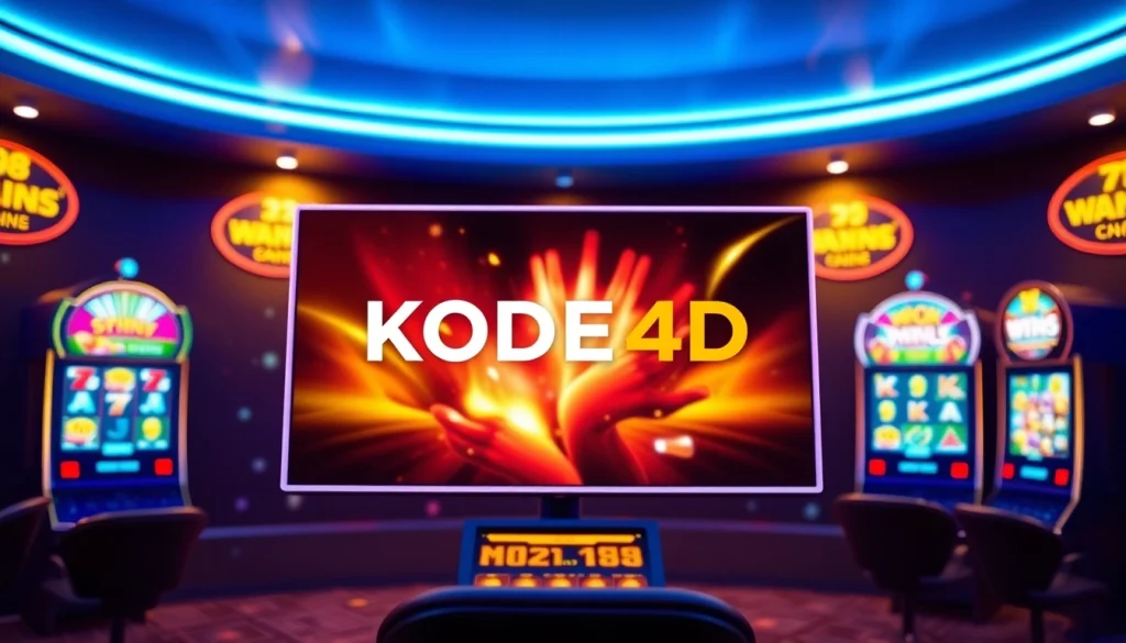 Dynamic illustration of a Kode4d link gaming interface with vibrant slot machines and engaging visuals.