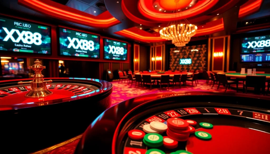 Engage with thrilling gambling experiences at XX88.AI's virtual casino, featuring vibrant poker chips.