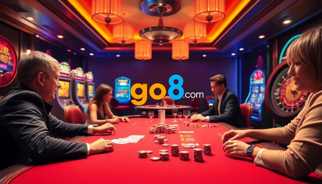 Experience thrilling poker action at go8.com with vibrant casino elements and engaging gameplay.