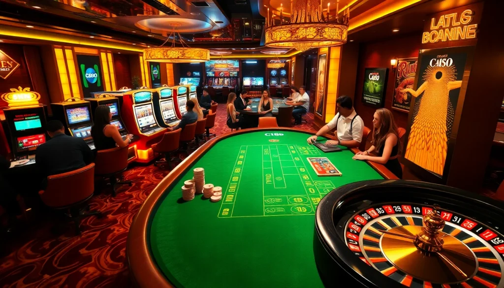 Engage in thrilling casino action featuring C168, poker tables, slot machines, and roulette wheels.