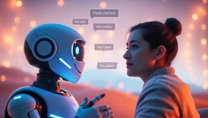 Engaging scene of a sex AI chat with a digital chatbot and user interaction.