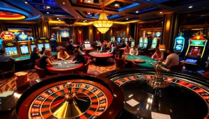 Experience thrilling gaming at https://kjc686.com/ with poker chips and a roulette wheel in a luxurious casino.